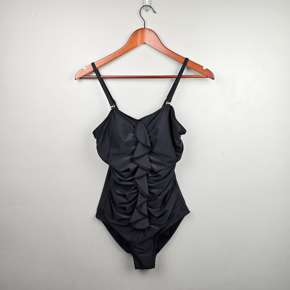 Shore Shapes Swimwear One Piece Black Ruffle Womens‎ Size 12